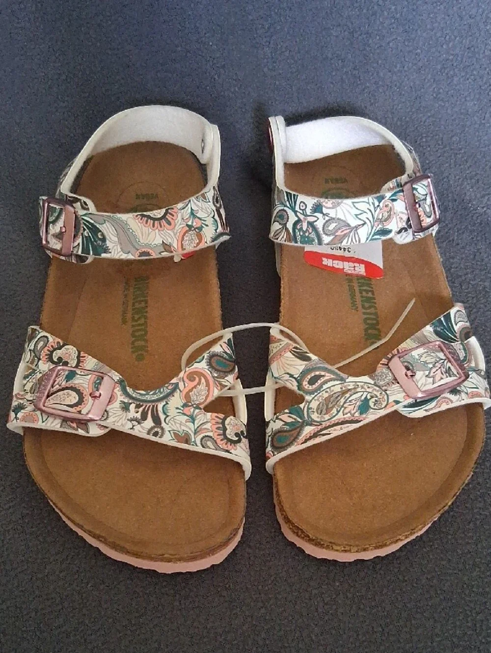Birkenstock Paisley Double Buckle Sandals - Cream & Teal Size 33 Girl/ 21 Cm